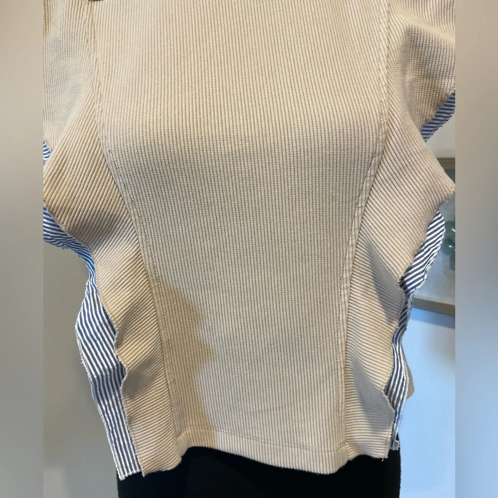 Anthropologie Nautical Ruffle Blouse With Back Buttons EUC - Picture 5 of 14
